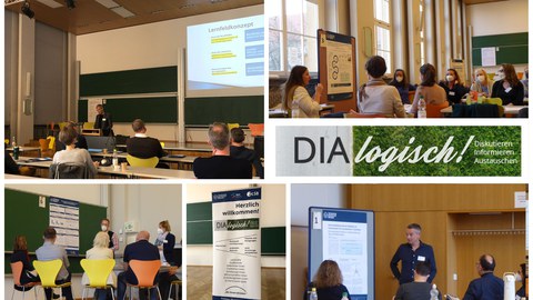 Collage aus Fotos von Personengruppen in einem Hörsaal