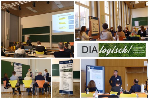 Collage aus Fotos von Personengruppen in einem Hörsaal