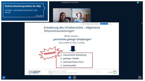 Workshop Urheber- und Datenschutzrecht in der Schule mit geteilten Folien in BBB 