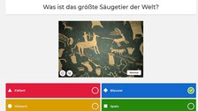 Abgebildet ist ein Kahoot-Quiz mit der Quizfrage, wie das größte Säugetier der Welt heißt.