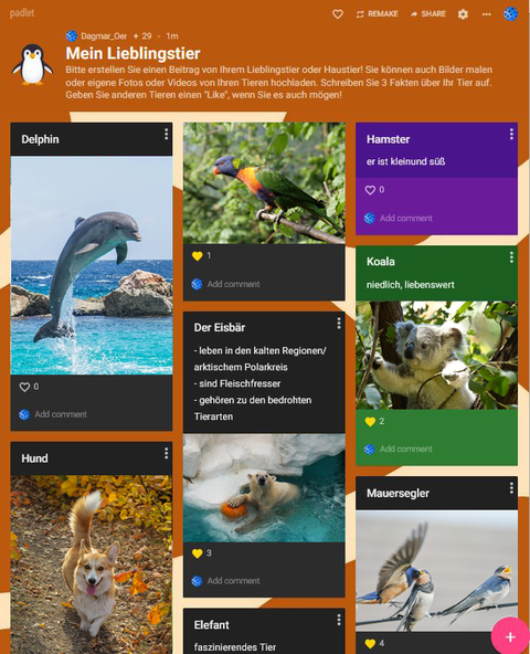 Padlet mit verschiedenen Hunde-Posts